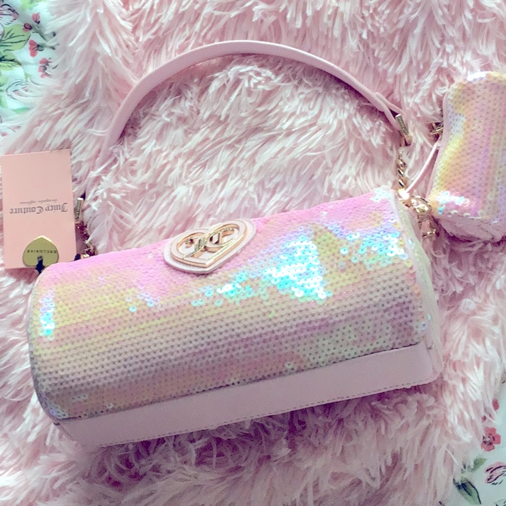 New Juicy Couture Pink Sequin Shoulder Bag With Matching Coin Purse with tag NWT
